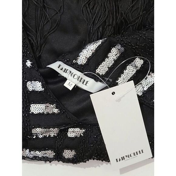 ✨🖤 Flapper Great Gatsby 1920s Retro Tassel Fringe Sequin Black Dress SIZE M NWT - Picture 11 of 17